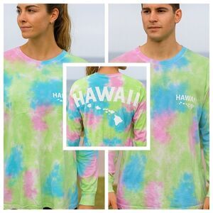 Hawaii Tie Dye Long Sleeve Spirit Jersey Pastel Rainbow Graphic Shirt Unisex L